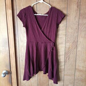 Rolla Coaster Burgundy Wrap Dress Women’s Size Small Rayon Spandex Flowy Skater